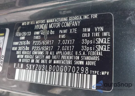 2013 Hyundai Santa Fe Sport z USA, uszkodzony, nr VIN 5XYZU3LB0DG070298